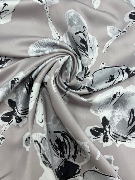 画像7: 生地：ポリエステル100％大柄フラワープリント（グレージュ×白黒） (7)