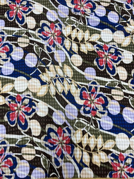 画像8: 生地：ポリエステル100％格子織り花モチーフプリント（黒地） (8)