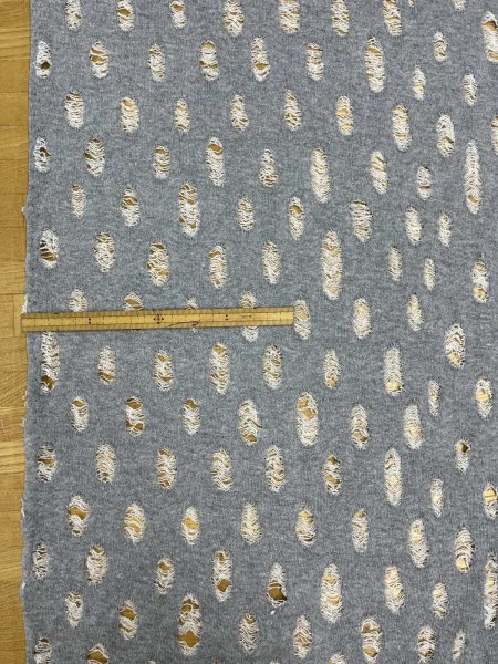 画像1: 生地：綿100％オパール型加工風ダメージ裏毛ニット（グレー） (1)