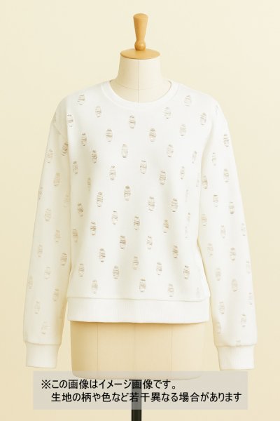 画像9: 生地:綿100%オパール型加工風ダメージ裏毛ニット(白) (9)