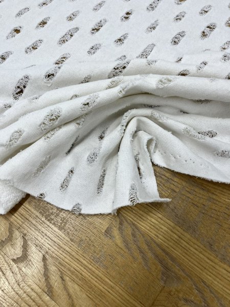 画像5: 生地:綿100%オパール型加工風ダメージ裏毛ニット(白) (5)