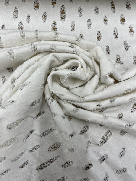 画像6: 生地:綿100%オパール型加工風ダメージ裏毛ニット(白) (6)