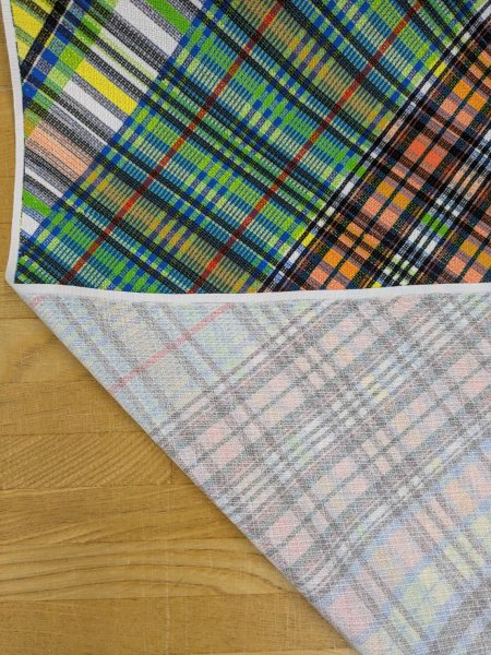 画像4: 生地:ポリエステル100%バイアスチェック柄プリント生地(緑・黒・オレンジ) (4)