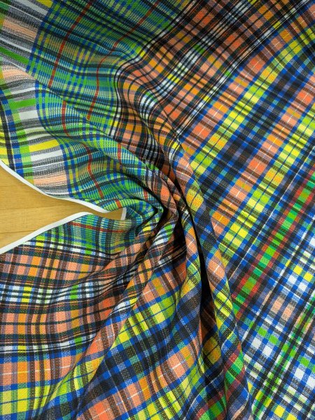 画像5: 生地:ポリエステル100%バイアスチェック柄プリント生地(緑・黒・オレンジ) (5)
