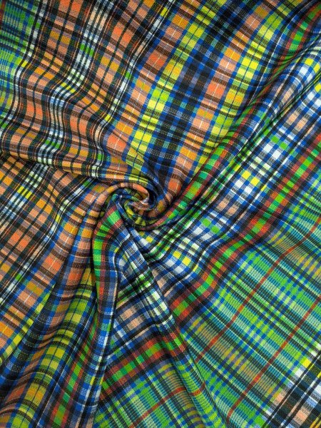 画像6: 生地:ポリエステル100%バイアスチェック柄プリント生地(緑・黒・オレンジ) (6)