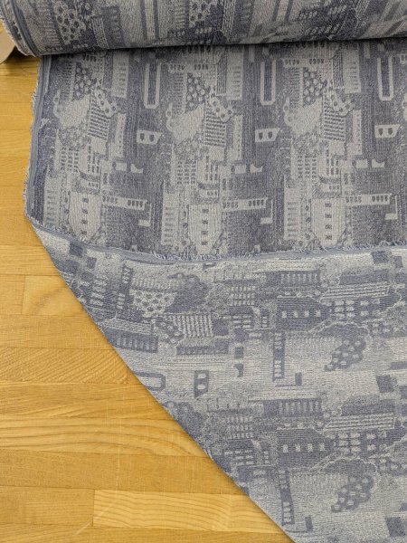 画像3: 生地:ポリエステル100%タウン街柄ジャガード生地(ブルーグレー) (3)