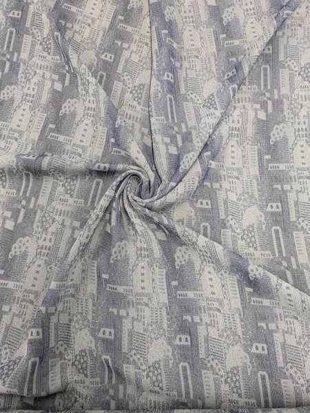 画像5: 生地:ポリエステル100%タウン街柄ジャガード生地(ブルーグレー) (5)