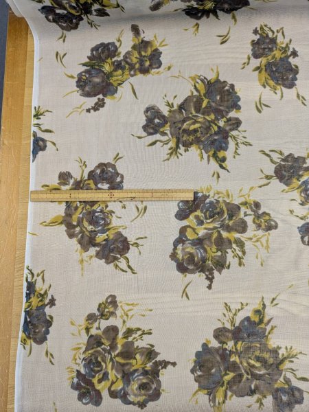 画像2: 生地:70cmパネル生地ポリエステル100%ローズプリント(キナリ/ブラウン・イエロー) (2)