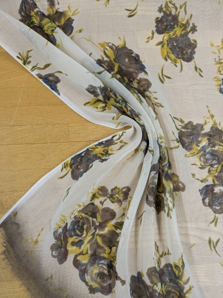 画像6: 生地:70cmパネル生地ポリエステル100%ローズプリント(キナリ/ブラウン・イエロー) (6)