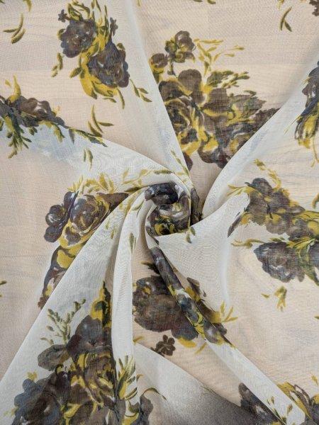 画像7: 生地:70cmパネル生地ポリエステル100%ローズプリント(キナリ/ブラウン・イエロー) (7)