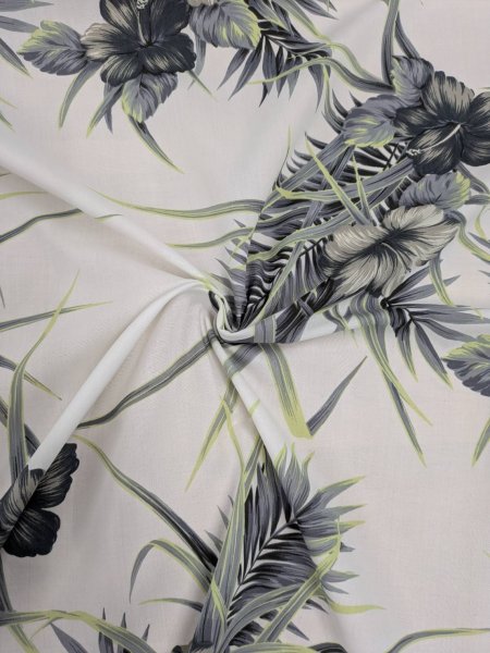 画像6: 生地:ポリエステル100% ハイビスカス柄プリント(白地/グレー・グリーン) (6)