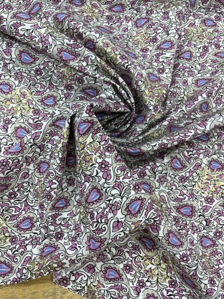 画像6: 生地:綿ポリゴールドアクセントペイズリープリント(白/ピンク) (6)