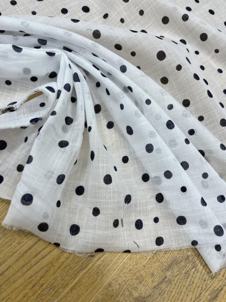 画像7: 生地：ドットプリントコットン90％ラミー10％（白／黒） (7)