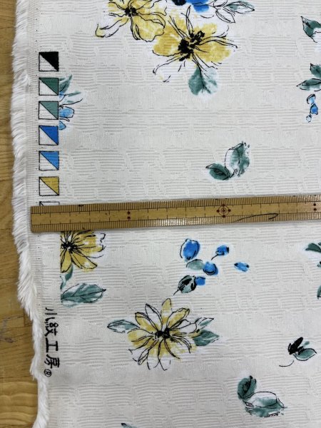 画像3: 生地:コットンジャガードフラワープリント〈白×青〉 (3)