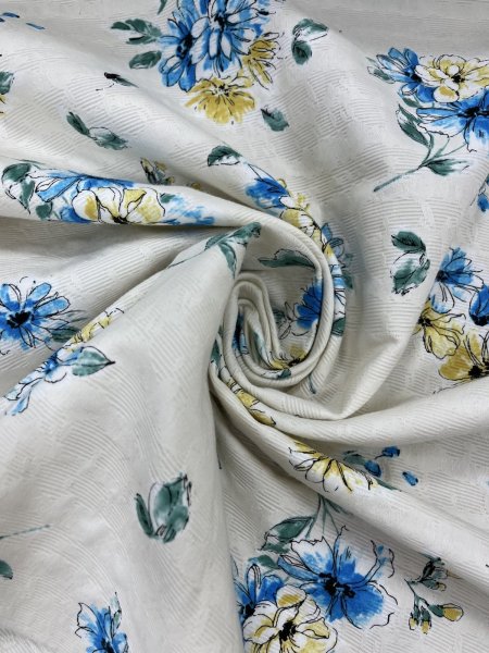 画像7: 生地:コットンジャガードフラワープリント〈白×青〉 (7)