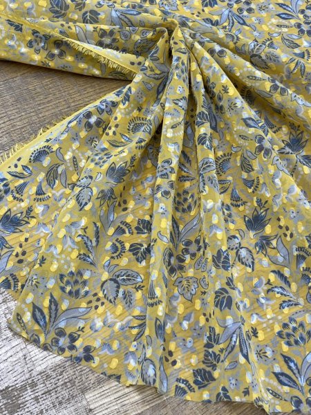 画像6: 生地:植物柄プリント シフォンカットジャガード(黄色) (6)