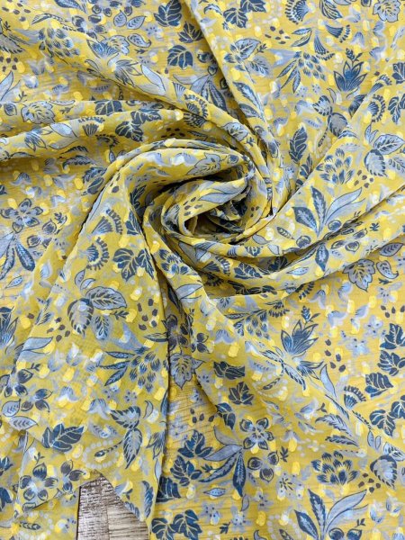 画像7: 生地:植物柄プリント シフォンカットジャガード(黄色) (7)