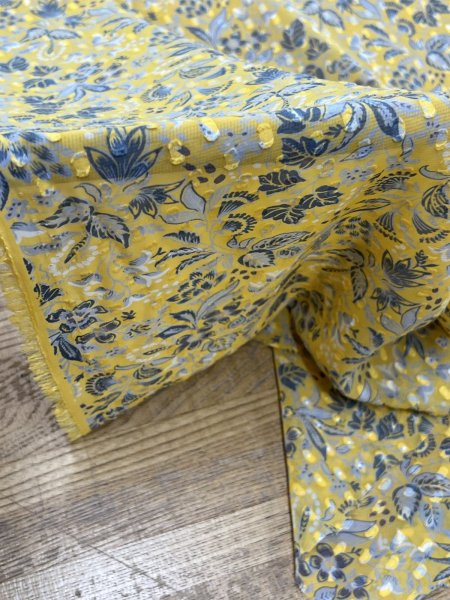 画像8: 生地:植物柄プリント シフォンカットジャガード(黄色) (8)