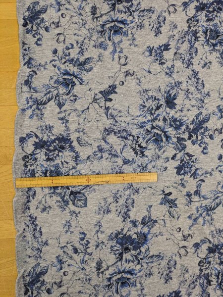 画像2: 生地：コットン天竺フラワープリント（グレー地／ブルー） (2)