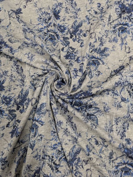 画像6: 生地：コットン天竺フラワープリント（グレー地／ブルー） (6)