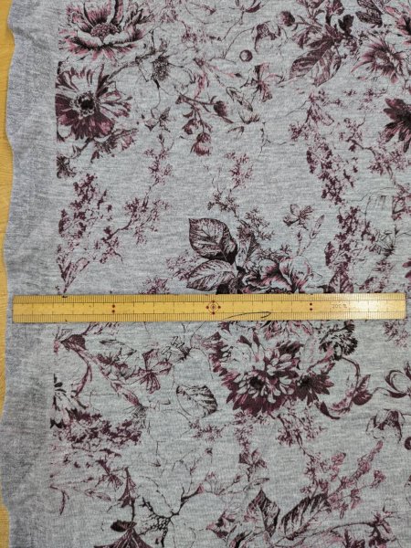 画像3: 生地：コットン天竺フラワープリント（グレー地／エンジ） (3)