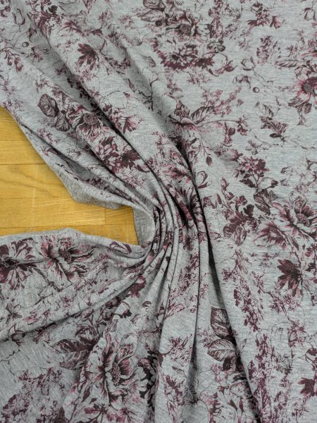 画像6: 生地：コットン天竺フラワープリント（グレー地／エンジ） (6)