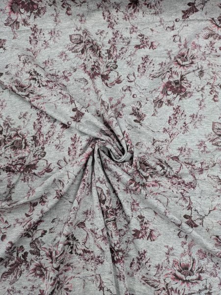 画像7: 生地：コットン天竺フラワープリント（グレー地／エンジ） (7)