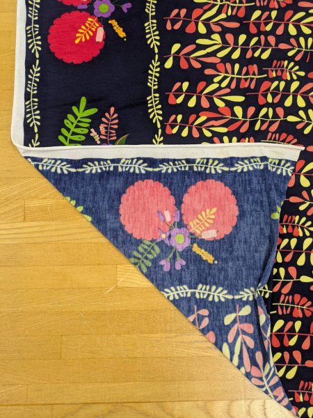 画像3: 生地：ポリエステル紺地×オレンジ黄系プリントパネルニット (3)