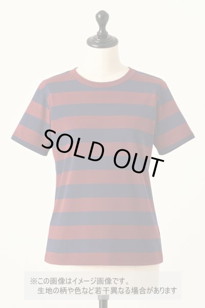 画像1: 生地：綿100％太ボーダー天竺ニット（エンジ×紺） (1)