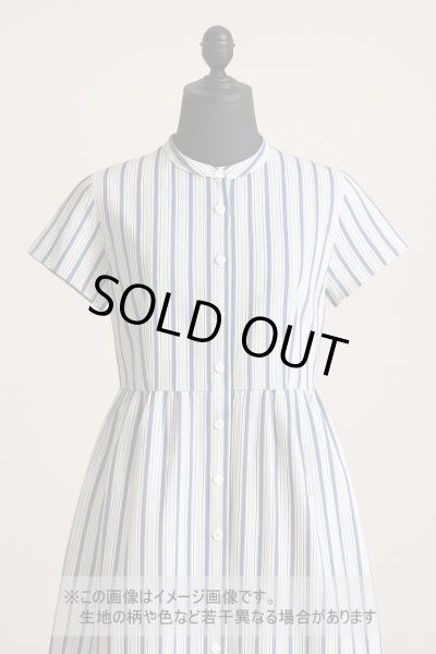 画像1: 生地：ストライプ柄プリント 中厚コットン（白／紺） (1)