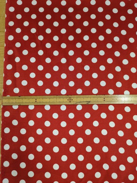 画像2: 生地：綿65％・シルク35％ 綿シルクサテンドット柄（レッド×白） (2)