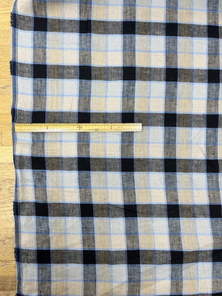 画像2: 生地：麻100％チェック柄（キナリ×ネイビー） (2)