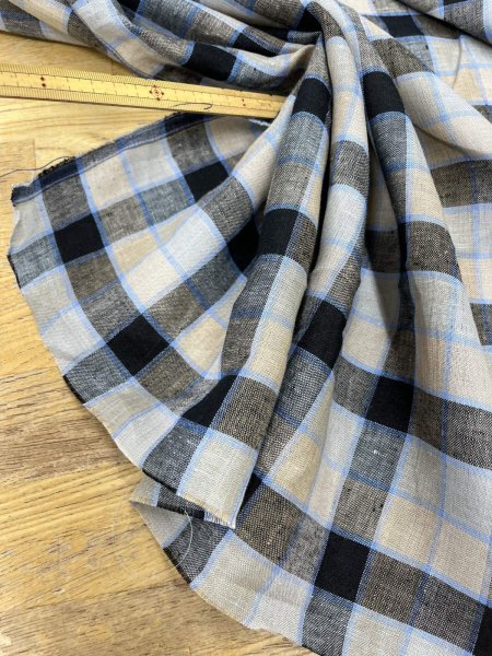 画像6: 生地：麻100％チェック柄（キナリ×ネイビー） (6)