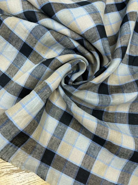 画像7: 生地：麻100％チェック柄（キナリ×ネイビー） (7)