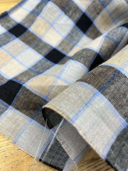 画像8: 生地：麻100％チェック柄（キナリ×ネイビー） (8)