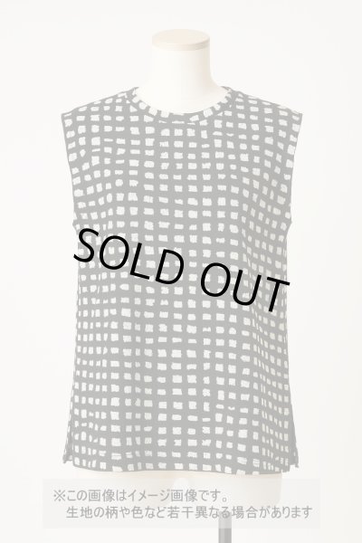画像1: 生地：綿100％モノトーン手書き風チェック 天竺ニット（白／黒） (1)