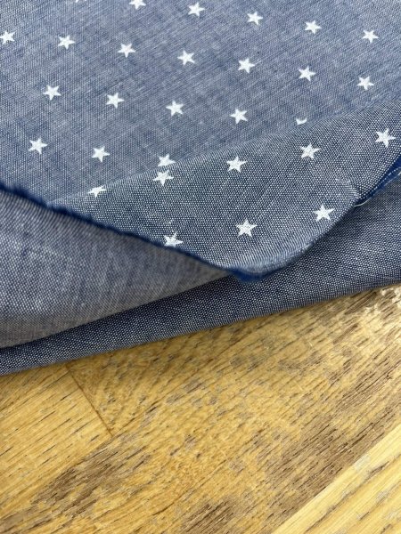 画像5: 生地：綿100％星柄プリントダンガリー（ブルー） (5)