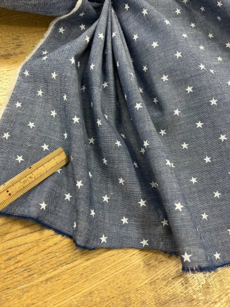 画像6: 生地：綿100％星柄プリントダンガリー（ブルー） (6)