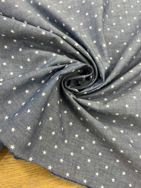 画像7: 生地：綿100％星柄プリントダンガリー（ブルー） (7)