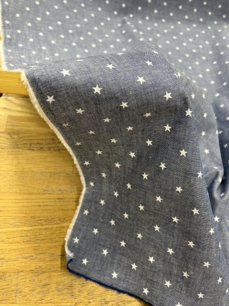 画像8: 生地：綿100％星柄プリントダンガリー（ブルー） (8)