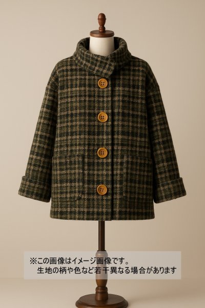 画像1: 生地:ウールざっくりチェックツイード(カーキ/ブラック×ベージュ) (1)