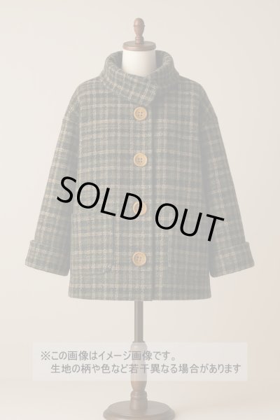 画像1: 生地：ウールざっくりチェックツイード（カーキ／ブラック×ベージュ） (1)