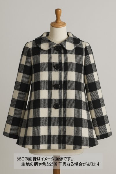 美品　黒と白のチェック柄ウールコート 着やせ効果抜群◎】ウールチェック柄チェスターコート（ミドル丈