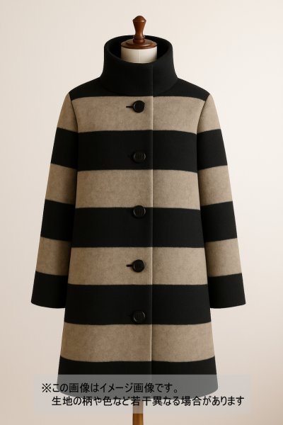 画像1: 生地： ツイード太ボーダー柄ウール（ベージュ／黒） (1)