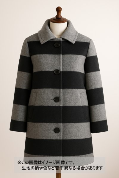 画像1: 生地： ツイード太ボーダー柄ウール（グレー／黒） (1)