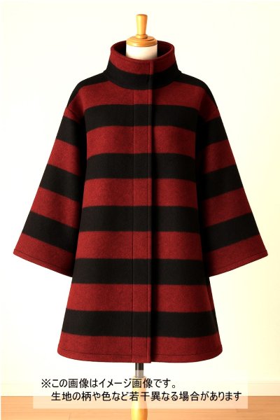 画像1: 生地： ツイード太ボーダー柄ウール（赤／黒） (1)
