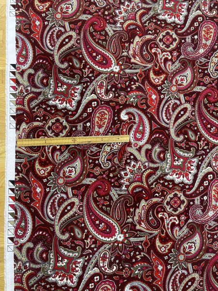 画像2: 生地:ポリエステル100%ペイズリー柄プリント(赤系) (2)