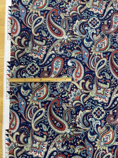 画像2: 生地:ポリエステル100%ペイズリー柄プリント(青系) (2)