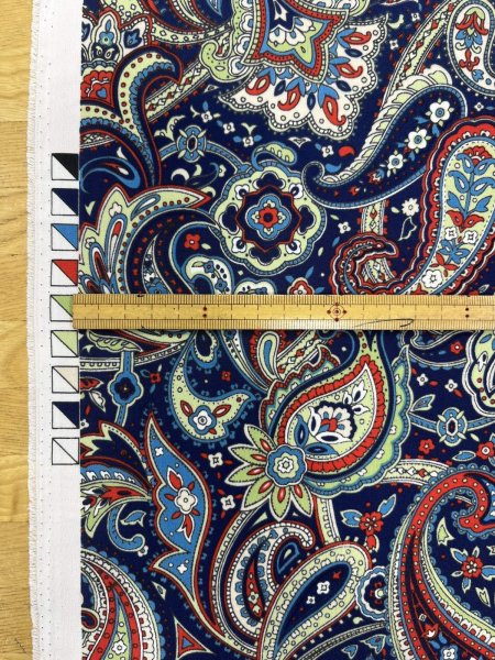 画像3: 生地:ポリエステル100%ペイズリー柄プリント(青系) (3)