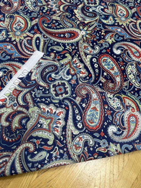 画像4: 生地:ポリエステル100%ペイズリー柄プリント(青系) (4)